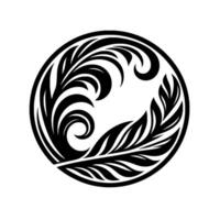 Elegant black white feather in circle, minimalist vector