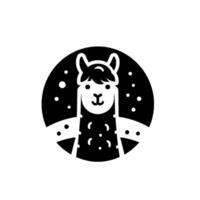 Minimalist llama in a circle, black white, friendly vector