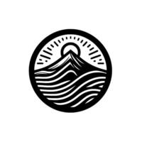 Minimalist mountain sunset , black white emblem vector