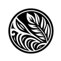 Bold black and white leaf in a circle, modern pattern vector
