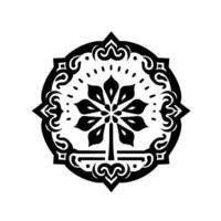 Ornamental black and white tree symbol, mandala style vector