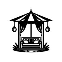 Black and white gazebo minimalist illustration for relaxation and leisure vector