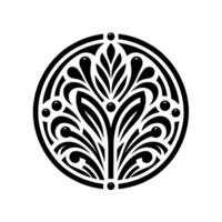 Elegant black and white floral ornament in circular frame vector