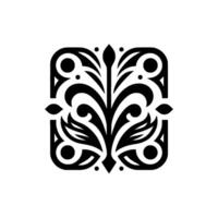 Black and white floral ornament in a square frame vector