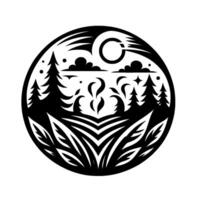 Black white nature scene circle vector