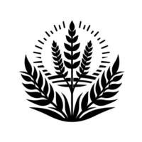 Minimalist wheat and leaf element, black and white illustration vector