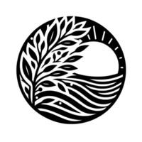 Abstract black and white nature circle , tree and waves vector