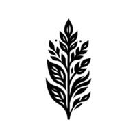 Minimalist black leaf on white background emblem, , pattern vector