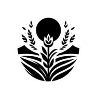 Modern farm wheat, bloom, field sun black white vector