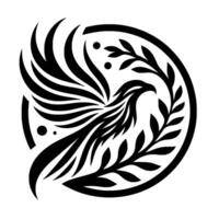 Elegant phoenix bird with laurel and circle frame, illustration vector