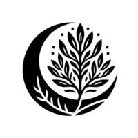 Black and white tree of life in crescent moon vector