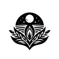 Celestial lotus emblem moon, stars, botanical vector