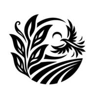 Symbolic black white abstract with bird leaves vector