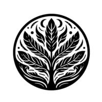 Elegant black and white leafy tree emblem in a circle vector