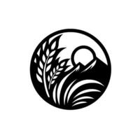 Minimalist wheat field and mountain in circle vector
