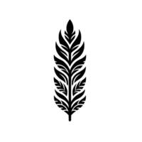 Minimalist black feather illustration, white background, element vector