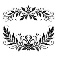 Elegant botanical frame with leaves and swirls monochromatic vector