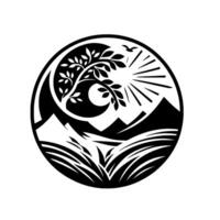 Nature in a circle black white landscape illustration vector