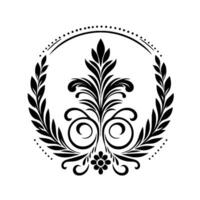 Elegant black and white floral emblem with laurel wreath vector