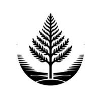 Stylized black white tree in a curved landscape vector