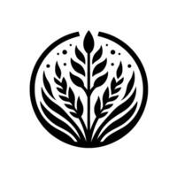Minimalist wheat emblem in a circle, black and white vector