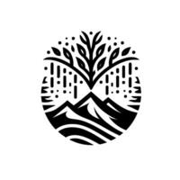 Minimalist nature mountain, tree, and abstract vector