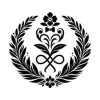 Elegant black floral crest with laurel wreath vector