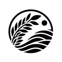 Minimalist nature wheat, fields, and sun in a circle vector