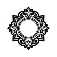 Elegant black white floral circular frame for vector