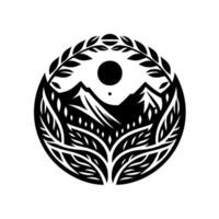 Black White Mountain and Nature Crest, Minimalist vector