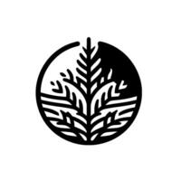 Stylized Tree in Circle Black and White Minimalist vector
