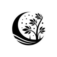 Minimalist Tree and Crescent in Black and White vector