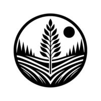 Minimalist Farm Wheat, Fields, Circle Emblem, Black White vector