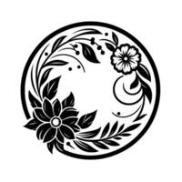 Floral Circle Ornament, Black and White, Elegant vector