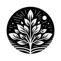 Monochrome Tree of Life in Circle, Minimalist Nature Illustration vector