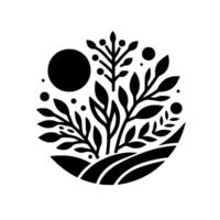 Minimalist Botanical Illustration Circle Composition with Leaves Fields vector