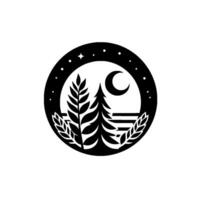 Nighttime Nature Moon, Trees, and Leaves in a Circle vector