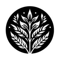 Elegant Black and White Leafy Tree within a Circle, Minimalist vector