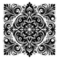 Intricate Black and White Floral Pattern on Square Frame vector