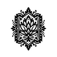 Black White Floral Crest , Geometric Ornament, Elegant vector