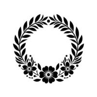 Elegant Black and White Floral Wreath, Minimalist vector
