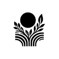 Abstract Sun Leaf Symbol in Black and White, Minimalist vector