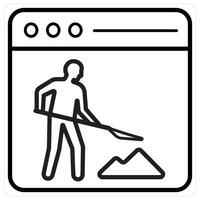 Website Maintenance and website construction in black line color vector