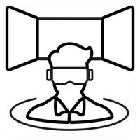VR Simulator and oculus icon concept in black line color vector