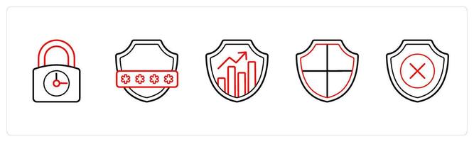 A set of 5 security icons such as security period, password in red line color vector