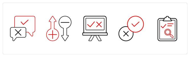 A set of 5 survey and ratings icons such as validation, rating, survey in red line color vector