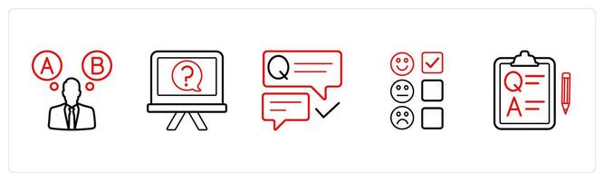 A set of 5 survey and ratings icons such as option, question, questionnaire in red line color vector
