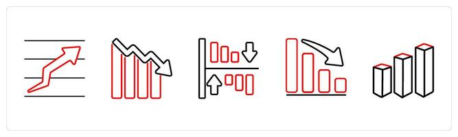 A set of 5 diagram and report icons such as finance report, business loss in red line color vector
