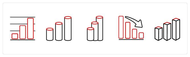 A set of 5 diagram and report icons such as organization report in red line color vector