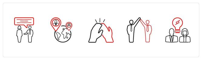 communication, international team in red line color vector